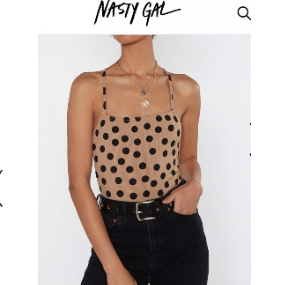 Nasty Gal / Polka Dot Ribbed Square Neck Bodysuit Camel & Black Size 4
